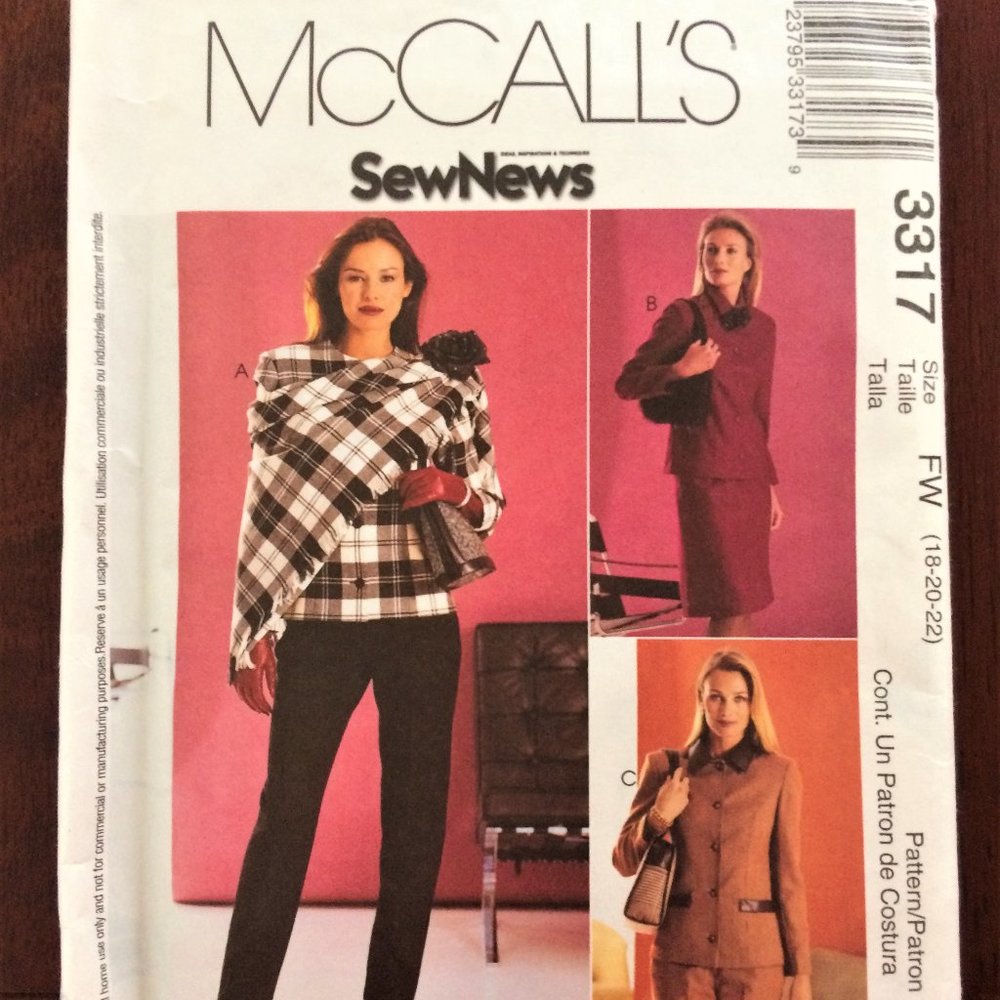 Vtg. McCall's Pattern #3317 (18-20-22) Misses Lined Jacket, Skirt, Pants & Scarf